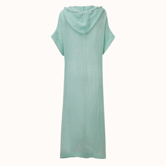 Lisa Marie Fernandez drawstring hooded seafoam chios gauze caftan - Picture 2 of 4